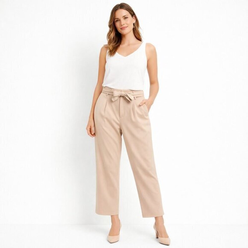 Ann Taylor The High Waisted Tapered Wide Leg Ankle Pants in Tan Size L NWT